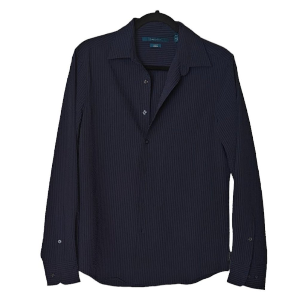 Perry Ellis Slim Fit Men's Stretch Small Blue Dress Shirt Long Sleeve Button Up